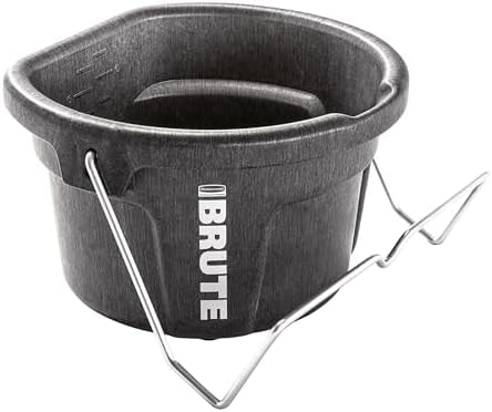 Rubbermaid Commercial Products Brute 2-Gallon 3-in-1 Flat-Back Feed Bucket with Hook-Hang-Carry Handle, RigidCell Strength, Pour Spout, USA Made for Horse & Livestock