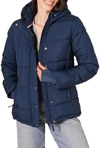 Amazon Essentials Women's Heavyweight Winter Jacket Quilted Hooded Puffer Coat (Available in Plus Size), Navy, XX-Large