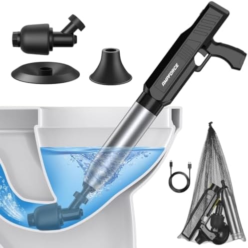 AMPFORCE Electric Toilet Plunger for Bathroom, High-Pressure Air Plunger, Heavy-Duty Clog Remover for Toilets, Toilet Drain Unclogger (Ink Black)