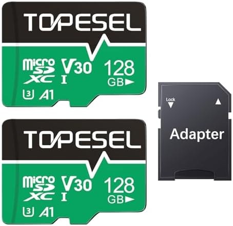 TOPESEL 128GB Micro SD Card 2 Pack with Adapter, High Speed TF Card, Memory Card microSDXC for Camera, Smartphone, Tablet, Dash Cam, Drone, UHS-I, U3, A1, 4K UHD, V30(128GB 2Pack)