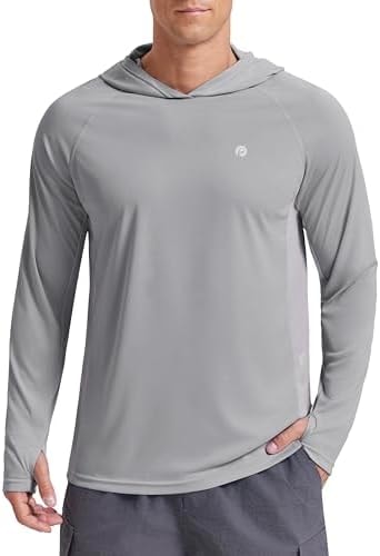 PINSPARK Men's UPF 50+ Hoodie Shirts Long Sleeve Sun Protection Fishing Swim Beach UV SPF Rash Guard Quick Dry Lightweight S