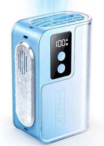 Portable Handheld Fan with Ice Cooler, 4000mAh Rechargeable Battery (Blue)