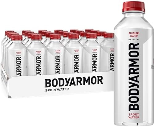 BODYARMOR SportWater Alkaline Water, High Alkaline Bottled Water, pH 9+, 700mL (24 Pack), Refreshing Electrolyte Drink Pack, Wide Mouth Bottle