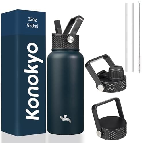 Konokyo 32 oz Insulated Stainless Steel Water Bottle with Straw Lid