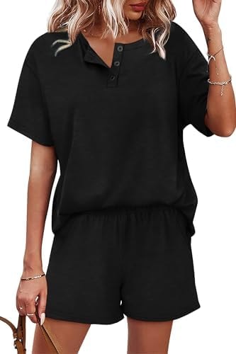 WIHOLL 2 Piece Sets for Women Spring Summer Outfits Business Casual Travel Two Piece Lounge Sets Shorts Beach Vacation Clothes Matching Women's Clothing Workout Resort Wear for Women 2026 Black L