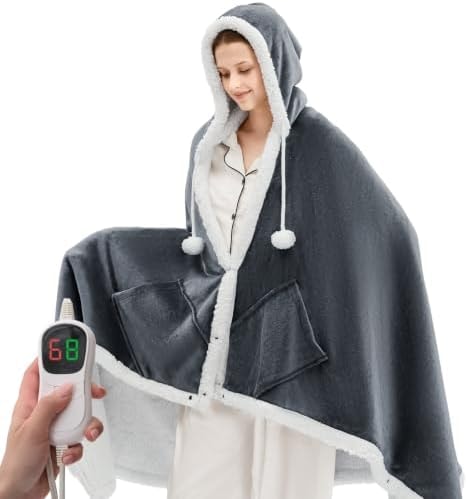PLOATH Wearable Heated Blanket Throw Electric Shawl Wraps Poncho for Women