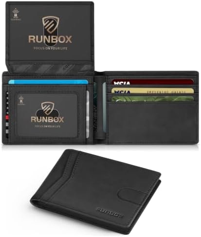 RUNBOX Wallet for Men -Slim RFID Leather Mens Bifold Wallets 2 ID Window With Gift Box Men's Accessories