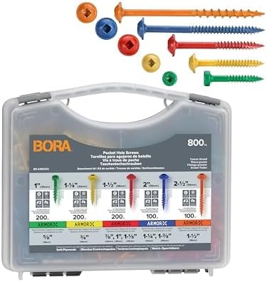 Bora Pocket Hole Screws 800-Piece Coarse Thread Assortment Kit