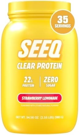SEEQ Clear Protein Powder - Strawberry Lemonade - 35 Servings - 22g Clear Whey Protein Isolate - Zero Sugar - 0g Lactose - GLP1 Support - Muscle Post Workout Recovery
