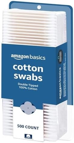 Amazon Basics Double-Tipped Cotton Swabs for Personal Hygiene and Baby Care, Cotton, Versatile, Baby Safe, 500 Count
