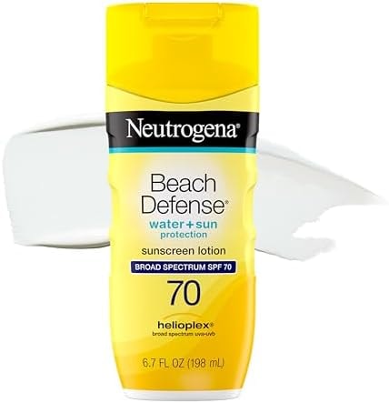 Neutrogena Beach Defense Sunscreen Lotion SPF 70 Broad Spectrum UVA UVB Protection Lightweight Water Resistant up to 80 Minutes Beach-Strength Sun Protection for Whole Family, 6.7 fl oz