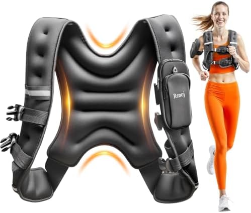 Renoj Weighted Vest for Women Men: Available in 6lb/8lb/10lb/11lb/12lb/14lb/16lb/20lb Fixed Weights for Walking, Running, Training, Exercise, Weight Loss - With Reflective Strips and Storage Pocket