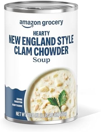 Amazon Grocery, Hearty New England Style Clam Chowder Soup, 18.8 Oz