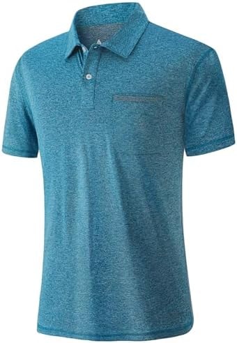 V VALANCH Men's Polo Shirts, Short Sleeve Moisture Wicking Casual Shirts with Pocket, Stylish Daily Wear Tees Lake Green L
