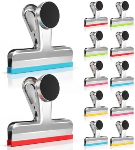 Magnetic Chip Clips, Stainless Steel Chip Bag Clips with Strong Magnet and Silicone Cover, Heavy Duty Food Bag Clips for Kitchen Storage, 10 Pack Color Coded, 3 Inch