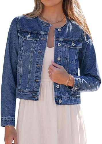 luvamia Woman Jacket Western Jackets for Women Blue Jean Jackets for Women Country Concert Outfit Denim Shacket Classic Blue Medium