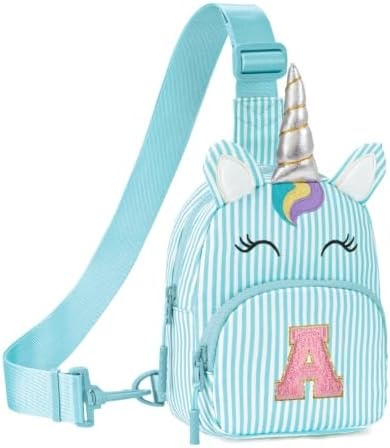 Viverte Birthday Gifts for Girls Personalized Initial Small Sling Fanny Pack Cute Letter Purse Graduation Gifts(Icing Blue-A)