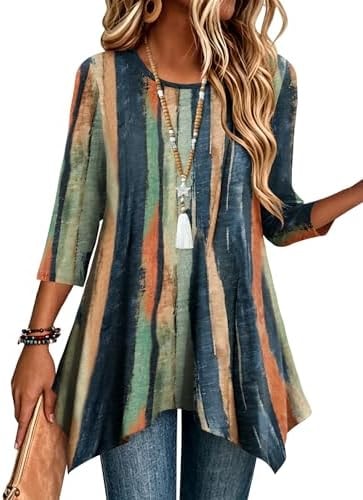Zeagoo 3/4 Length Sleeve Womens Tops Boho Fall Shirt Loose Fit Dressy Tunic