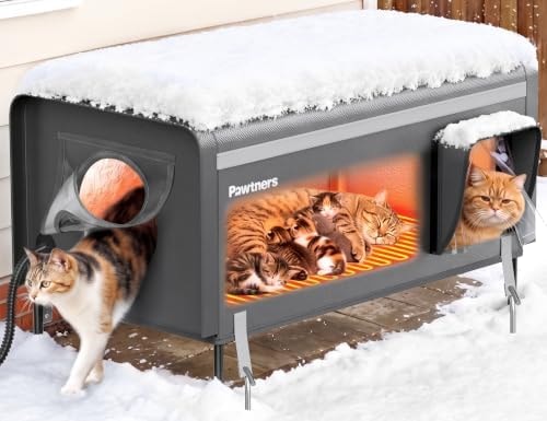 Pawtners 32'' XXL Heated Outdoor Cat House for Outside feral Cats Winter