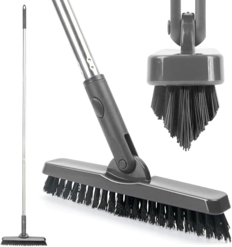 CELOX Grout Brush with Long Handle, 180°Rotation Tile Grout Cleaning Brush, Gray