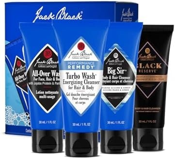 Jack Black - Variety Kit Body & Hair Cleanser Collection Set for Men - Mens Body Wash Travel Size (4-Pack)