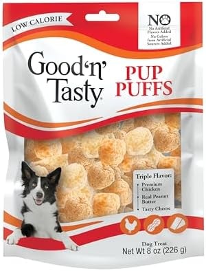 Good 'n' Tasty Pup Puffs Low-Calorie Light & Crunchy Dog Treats, 8 oz