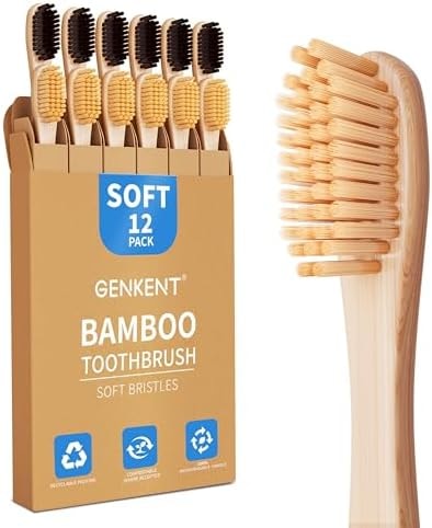 GENKENT Bamboo Toothbrushes 12 Pack BPA Free Soft Bristles Toothbrush