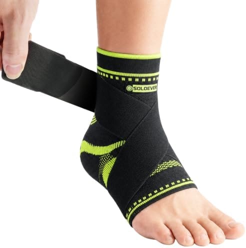 SOLOEVER Ankle Brace for Men & Women, Compression Ankle Support with Dual Silicone Pads & Wraparound Strap for Sprained Ankle, Ankle Instability, Tendon Support & Everyday Stability (Black, Medium)