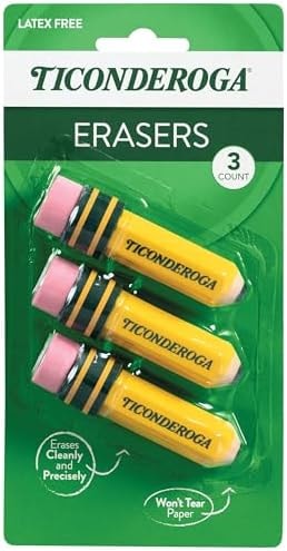 TICONDEROGA ® Erasers, Pencil Shaped, Yellow, 3 ct (38953)