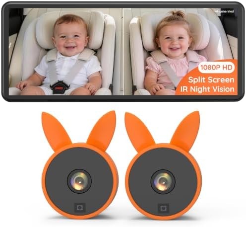 Babyvue BV3PRO Dual Car Camera Baby Monitor, 7.2" 1080P Split Screen