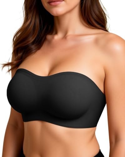 As Fairy Womens Strapless Bandeau Bra Wireless Seamless Bra Black 36D