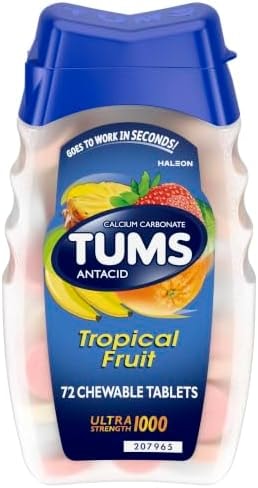 TUMS Smoothies Antacid Tablets, Heartburn Relief, Tropical Fruit, 72 Count