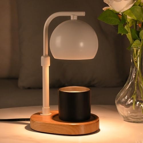 Cawalap Candle Warmer Lamp - Dimmable Timer Compatible with Jar Candles, Metal Top with 2 Bulbs - White Round