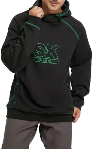 SKPRO Men's Hoodie Black Oversized Sweatshirts, Fleece Lined Hoodies Pullover, Loose Fit Work Hooded with Zip Pockets (Black, L)