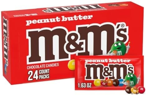 M&M'S Peanut Butter Chocolate Candy Snacks, Bulk Candy, 1.63-Oz, 24-Ct Box