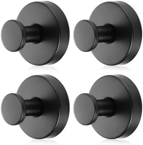 Suction Cup Hooks, 4 Pack Black Stainless Steel Suction Hooks for Shower