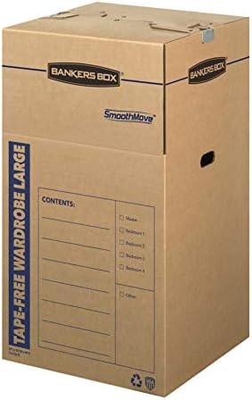 Bankers Box 3-Pack Tall Tape-Free Wardrobe Moving Boxes, 24" x 24" x 40"