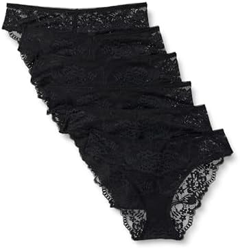 Amazon Essentials Women's Stretch Galloon Lace Knickers, Bikini, Hipster, Thong & High Waisted Styles, Pack of 6, Black, Small
