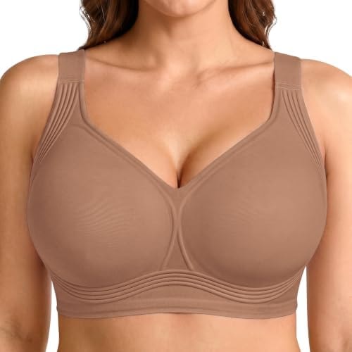 Xcutting Jelly Bras for Women Plus Size Full Coverage No Underwire,Brown,M