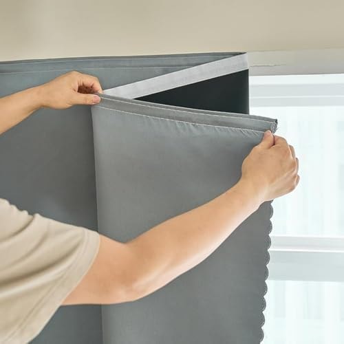 AJAZZ 100% Blackout Shades Window Cover Self Adhesive Curtains Sticky Curtain Portable Easy Open Black Out Curtains for Bedroom Living Room No Drilling (Silver Grey, 59" W x 84" L 1 Panel)