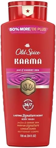 Old Spice Body Wash for Men, 24/7 Shower Fresh & Clean w/Daily Use, Lasting Signature Scent, Refreshing Lather, Moisturizing Formula, Karma with Cherry Spice, Black Pepper, & Sandalwood Scent, 24 oz