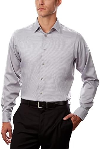 Calvin Klein Men's Dress Shirts Non Iron Regular Fit Stretch Unsolid Solid Shirt, ash, 15" Neck 32-33" Sleeve