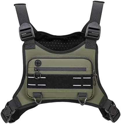Muserise Sports Chest Bag For Men Women, Water Resistant Lightweight Front Chest Pack, Running Vest Bag With Built-In Phone Holder & Extra Storage For Workouts, Running, Cycling (Olive)
