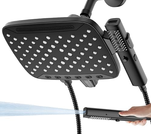 JDO High Pressure Rain Shower Head with Handheld Spray Matte Black