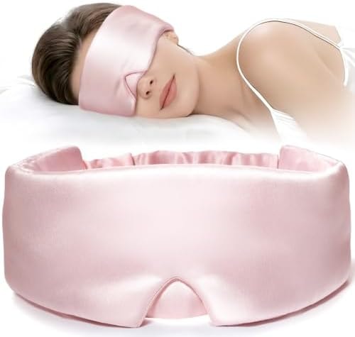 LitBear Silk Sleep Mask for Side Sleeper, Travel, Airplane, Office, Pink
