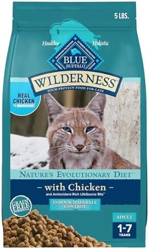 Blue Buffalo Wilderness Chicken Indoor Hairball Control Dry Cat Food, 5 lb