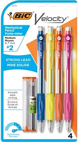 BIC Velocity Mechanical Pencils, With Colorful Barrel, Medium Point (0.7 mm), School Supplies for Students and Teachers, 4-Count Pack