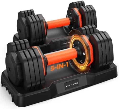 2026 Updated Adjustable Dumbbell Set of 2, 5-in-1 Weights Dumbbell Set with Storage Box, 25lbs Adjustable Weights with Anti-slip Silicone Grip, Weight Set For Home Gym Suit both Men and Women