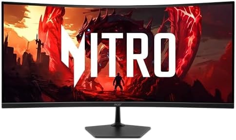 acer Nitro 34” 1500R 21:9 Curved Zero-Frame QHD 3440 x 1440 Gaming Monitor | AMD FreeSync Premium | 200Hz Refresh | Up to 0.5ms | 1 x Display Port 1.4 & 2 x HDMI 2.1 Ports | EDA340CUR X0biip