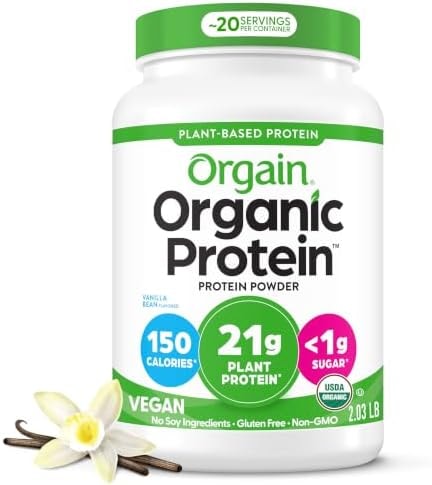 Orgain Organic Vegan 21g Protein Powder, Vanilla Bean, 2.03 lb